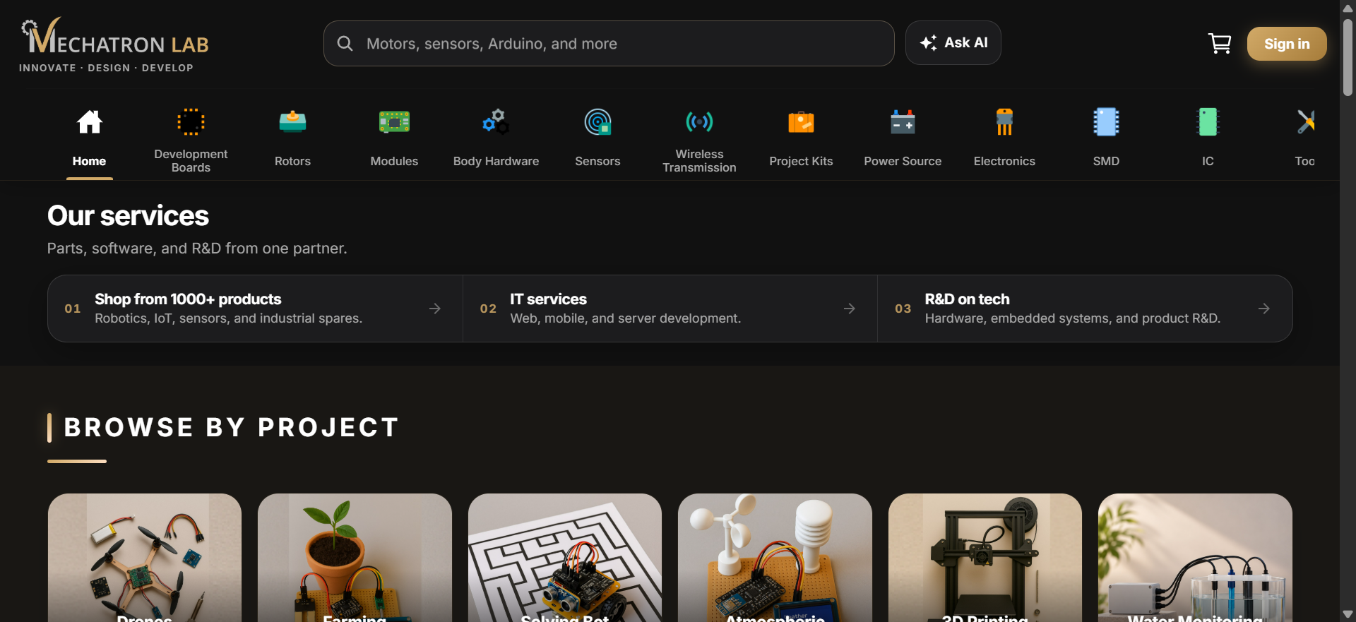 Mechatron Lab e-commerce store running on private cloud