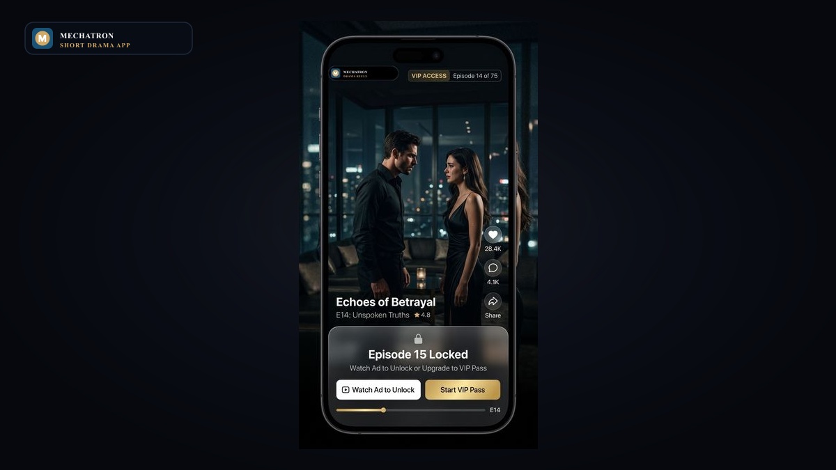Native 9:16 vertical short-drama mobile app interface